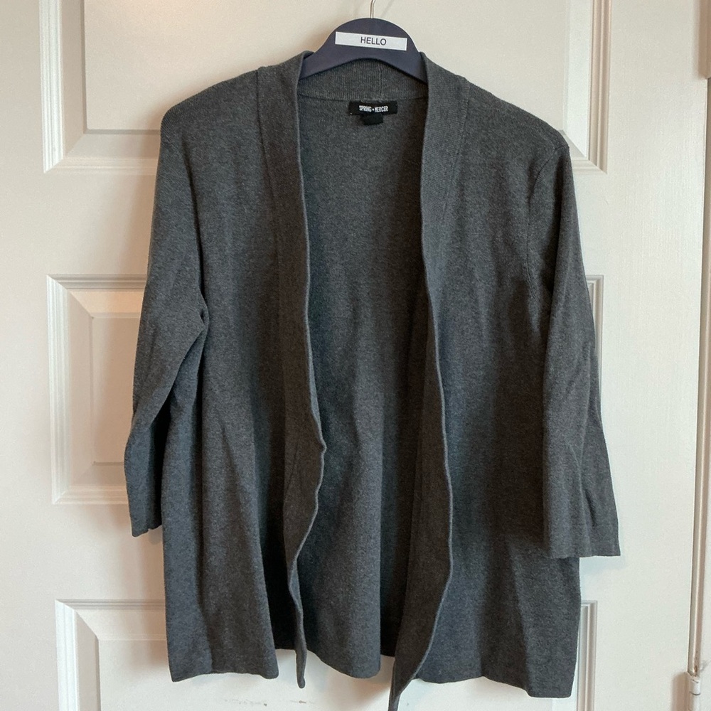 Gray Open Front Cardigan